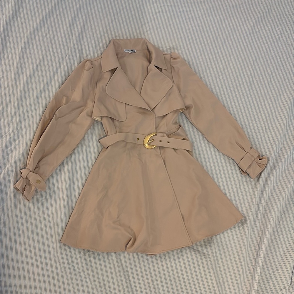 Tan khaki short trench dress